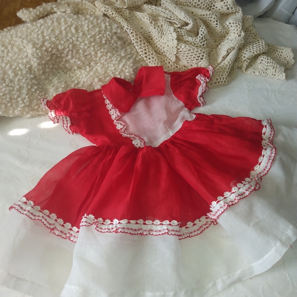 Vintage 1950s Red and White Kids Formal Dress - Picture 1 of 7